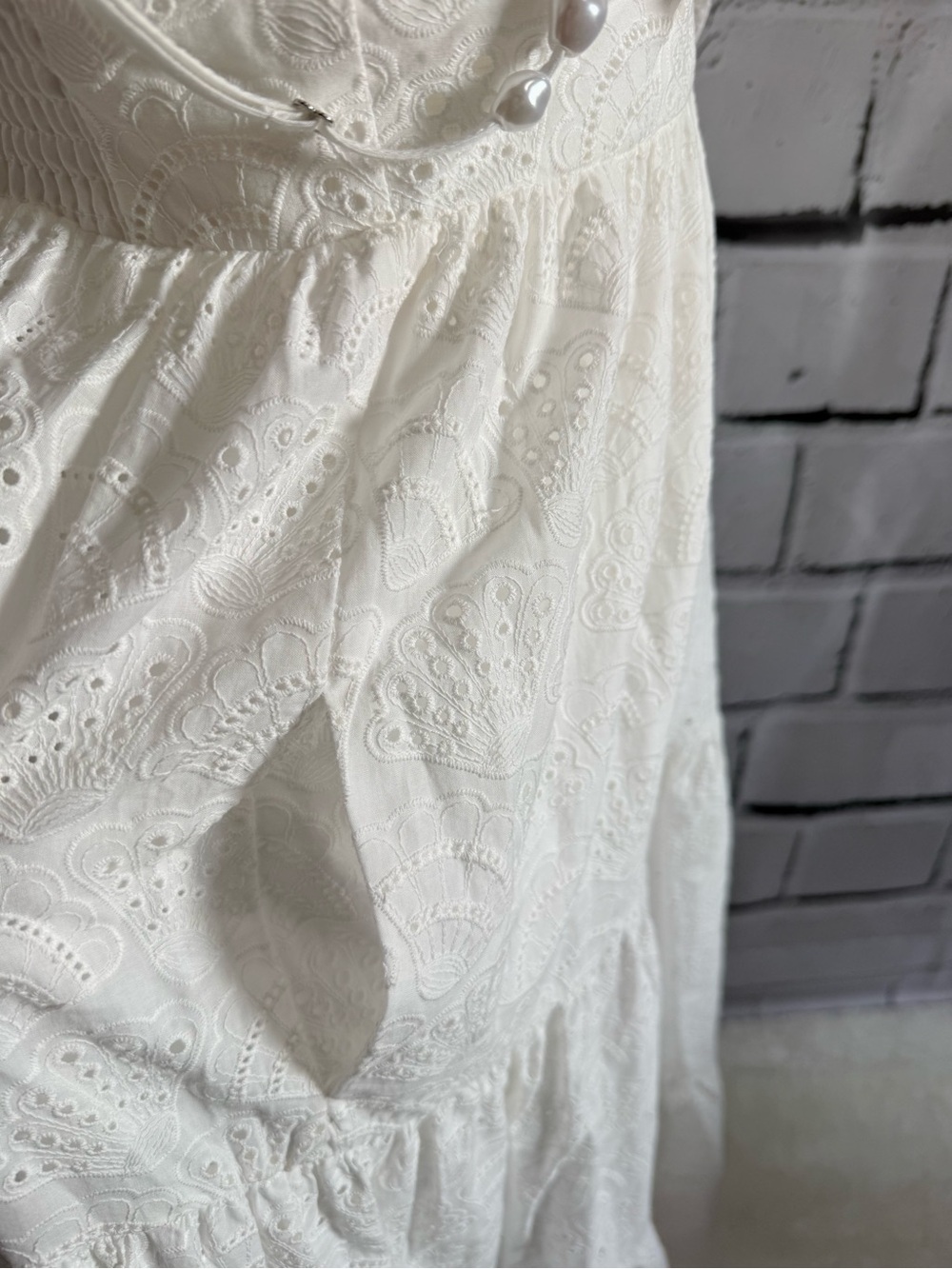 NWT House of Harlow 1960 White Eyelet Cotton Maxi Dress Smocked Back S - Picture 6 of 14
